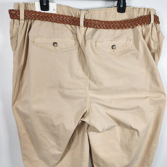 Mauricess Womens Tapered High Rise Belted Chino Ankle Pant Size 2X Khaki Beige - Picture 6 of 13